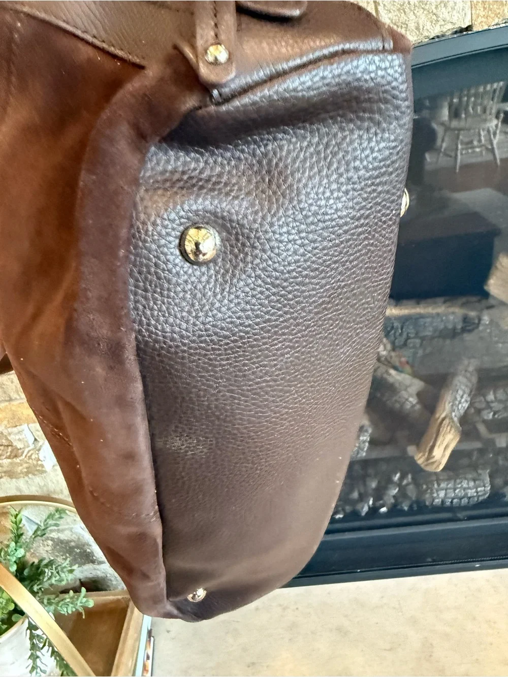 Brown Suede & Leather Hobo Style Bag